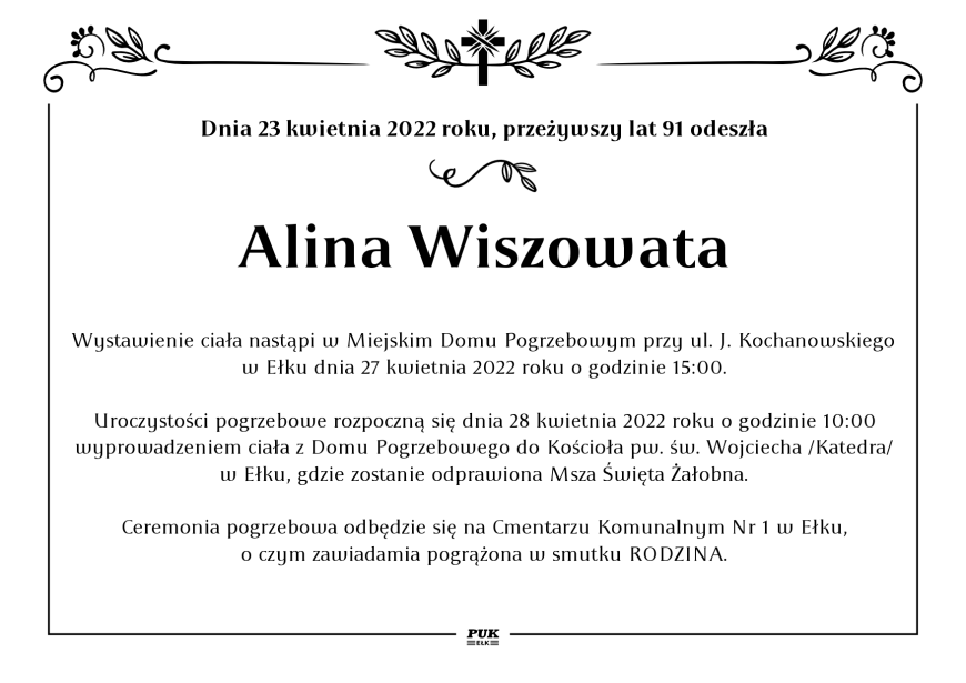 Alina Wiszowata - nekrolog